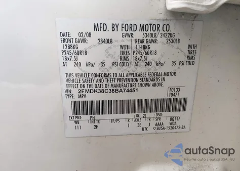 2008 Ford Edge Sel from USA, damaged, VIN 2FMDK38C38BA74451